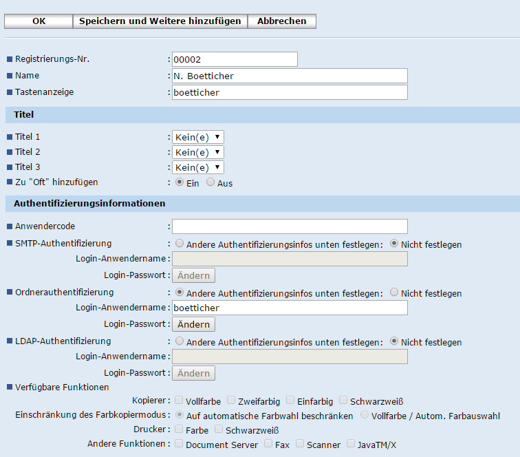 Einstellungen Benutzer Ricoh