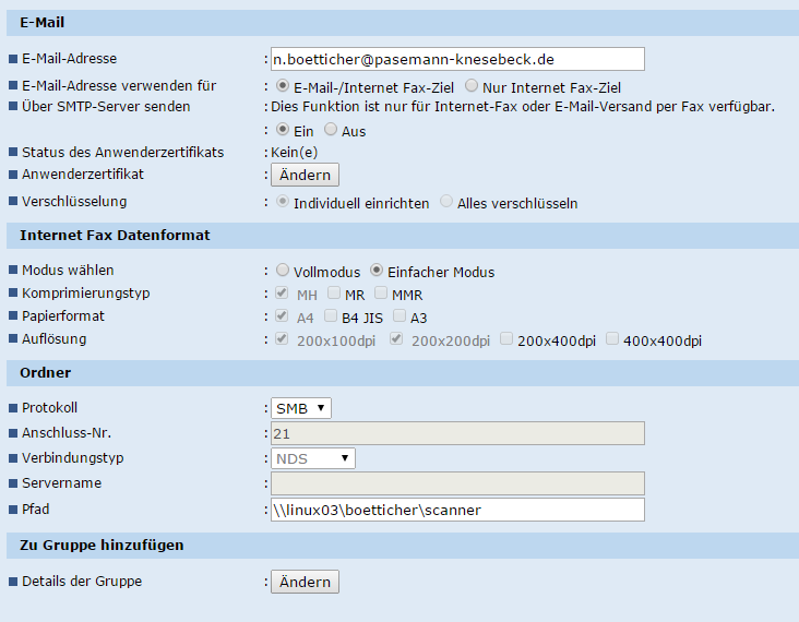 Einstellungen Benutzer Ricoh