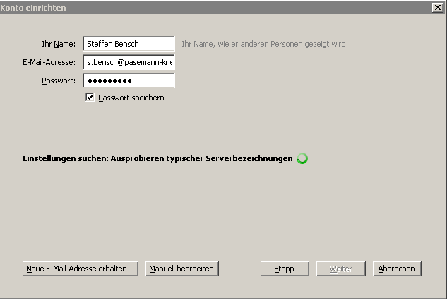 Thunderbird automatische Suche der Einstellungen