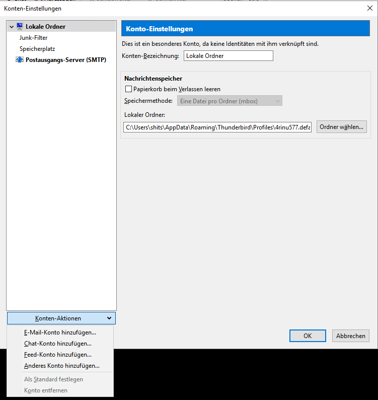 Thunderbird Konto hinzufügen