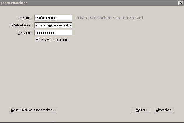 Thunderbird Zugangsdaten eingeben